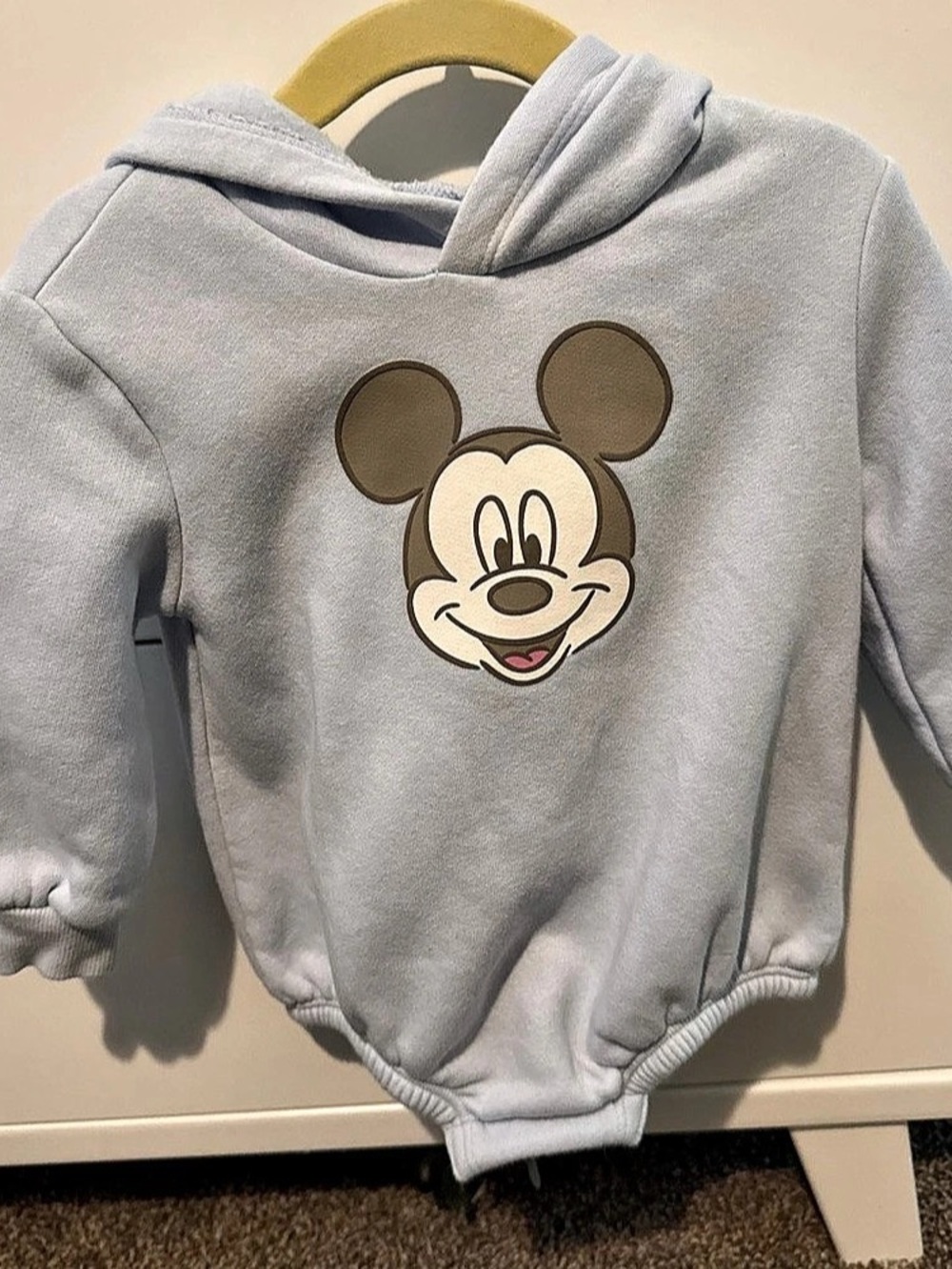 Old Navy x Disney Mickey Mouse Hooded One-Piece Romper Hooded Bodysuit Blue Baby